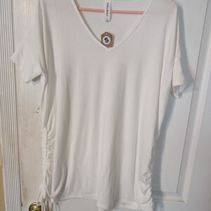 Women's White Cinched Bathing/Swimsuit Coverup, Zenana Premium, Small, Oversized